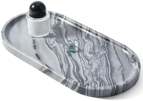 Koville Natural Marble Tray, 12"x6" Decorative Tray for Countertop, Catchall for Perfume, Candles, Jewelry Dish Elephant Grey
