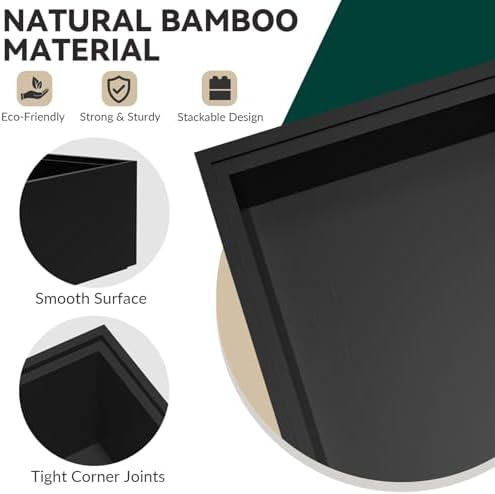 Lixple Bamboo Kitchen Drawer Organizer, 2 Pack, 9" x 6" x 2", Black