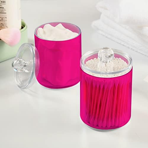 SHJI Deep Pink Qtip Holder Organizer Dispenser Cotton Swabs Cans Plastic Jars with Lid Set 2 Pack Bathroom Storage Canister for Cotton Ball Floss Cotton Pads