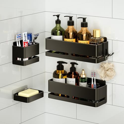 Bathroom Shower Caddy,No Drill Shower Shelves(5-piece Set-Black)