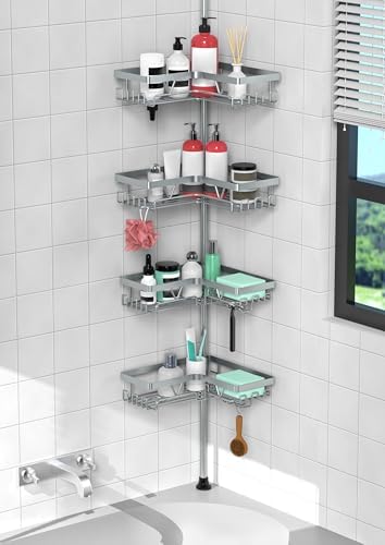 KEGII Shower Caddy Tension Pole, Bathtub Organizer, Light Gray