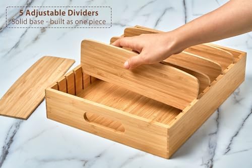 Umilife Large Bamboo Food Container Lid Organizer for Kitchen Cabinet