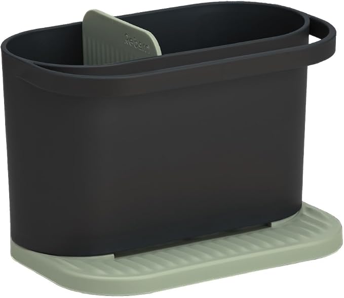 ReBorn Recycled Sink Organizer, Kitchen Sink Organizer, Two Main Compartments, Integrated Dish Cloth Rail, Ribbed and Sloped Base for Draining, Would Made in UK (Sage Green & Charcoal Grey)