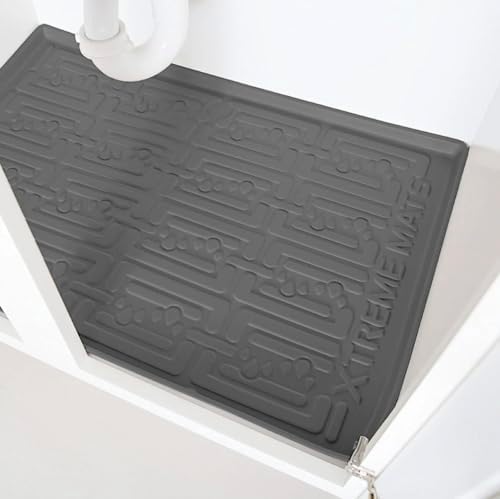 XTREME MATS Waterproof Undersink Mat (Grey 40" 1/4 x 22 1/4) Cabinet Base Liner for Kitchen & Laundry Cabinets Catches Leaks Prevents Damage Flexible Sink Driptray