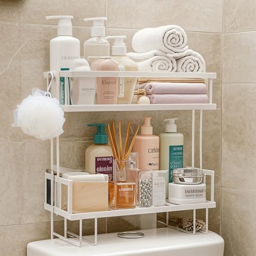 PowerKing Over The Toilet Storage Shelf, 2-Tier Bathroom Organizer, White