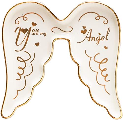 Stephanie Imports Angel Wing-Shaped You Are My Angel Ceramic Trinket Plate and Decorative Jewelry Dish