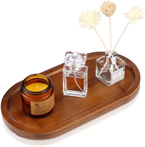 Bamboo Vanity Tray 11.4x6.3 inches, Decorative Vanity Tray for Bathroom Countertop Toilet Tank Farmhouse, Brown