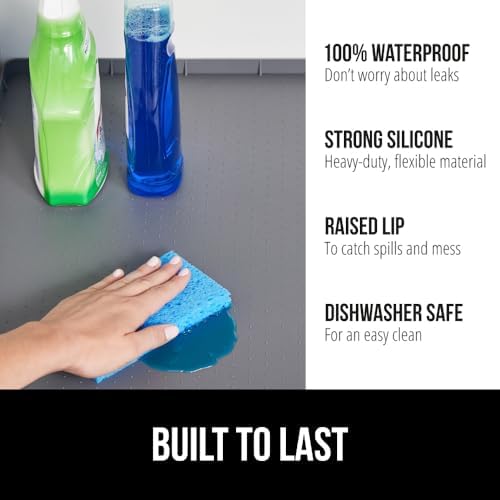 GORILLA GRIP Waterproof Silicone Under Sink Mat, Stay in Place, 31x22 Gray