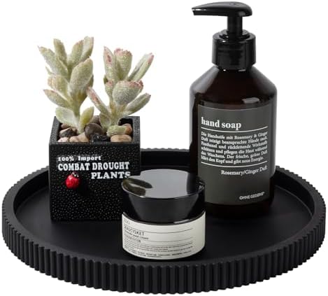 Silicone Bathroom Tray Round Perfume Tray Coffee Table Decor, 9" Black