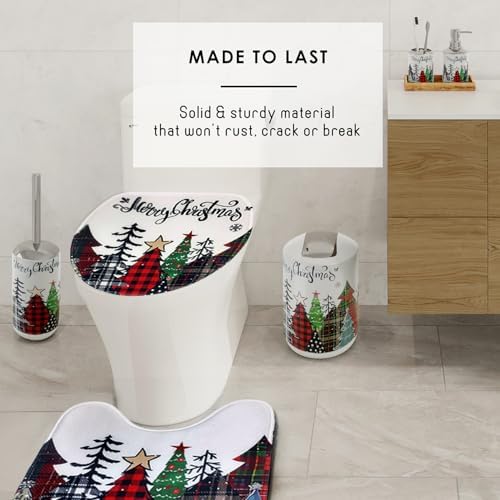 Clara Clark Bathroom Set - Christmas Bathroom Sets with Shower Curtain and Rugs, Xmas Bathroom Accessories Set, 22PC Christmas Shower Curtain Set with Liner, Soap Dispenser, Toilet Brush, & Trash Can