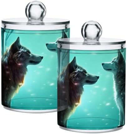 Snow Wolf Qtip Holder 4 Pack - 10 Oz Clear Plastic Apothecary Jar Set for Bathroom Organization - Versatile Canister Storage for Cotton Balls, Swabs, Rounds