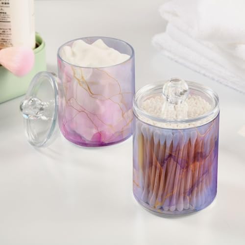4 Pack Qtip Holder Dispenser with Lids, Watercolor Gold Blue Marble Plastic Storage Containers,Bathroom Canisters Organizer for Cotton Ball, Cotton Swab, Cotton Round Pads, Floss 21215355