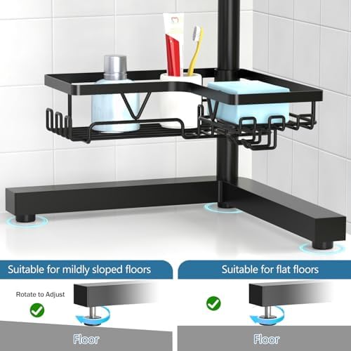 KEGII Floor Shower Caddy Standing, 4-Tier Corner Organizer with Hooks