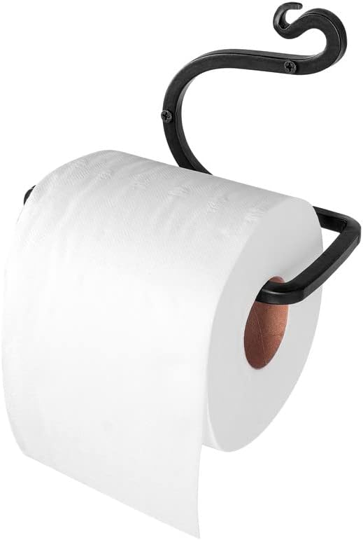 Blacksmith Handmade Toilet Paper Holder - Wrought Iron Rustic Wall Mount Tissue Holder for Bathroom, Toilet Paper Roll Holder for Farmhouse Style Homes & Vintage Houses - Black, 6 x 4.4 Inches