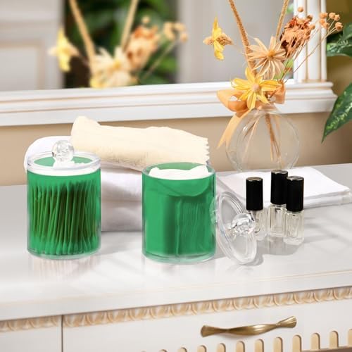 Gredecor 4 Pack Medium Sea Green Qtip Holder Organizer Dispenser Clear Bathroom Storage Canister Cotton Ball Holder Bathroom Containers for Cotton Swabs/Pads/Floss
