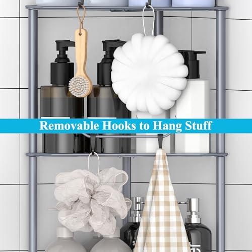 HuggieGems Metal Floor Standing Corner Shower Caddy, Dark Gray, 3 Tier