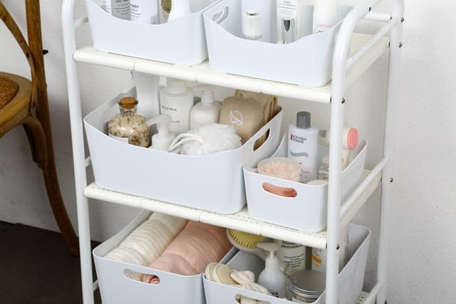 YBM HOME Storage Bins - Open Plastic Organizers and Storage Basket for Kitchen Pantry Organization, Under Sink Bathroom Storage, Toy Baskets, Food Storage Box Containers (Small - 2 Pack, White)