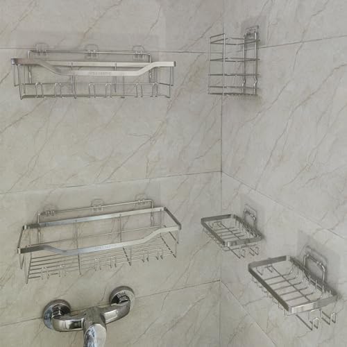 Shower Caddy Bathroom Organizer 5 Pack,Shower Shelf - 304 Stainless Steel,Anticorrosive,Rust-Proof,Waterproof Kitchen & Bathroom Shelvs Storage and Organization - Silver Shower Shelves