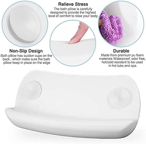 SPA Bath Pillow Non-Slip Bathtub Headrest Soft Waterproof Bath Pillows with Suction Cups Easy to Clean Bathroom Accessories (2pcs)