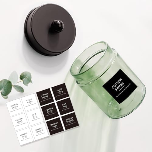 Amolliar Green Glass Apothecary Jar, Qtip Holder for Bathroom, Bronze 4Pack