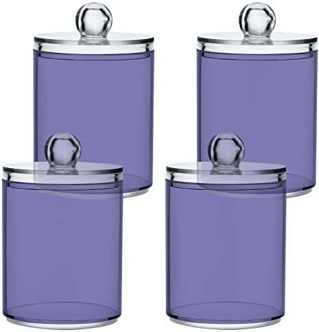 DOMIKING Purple 2 Pack Cotton Swab Holder Dispenser Plastic Jar Bathroom Storage Canister Acrylic Containers for Cotton Swab Round Pads