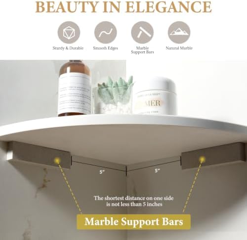 Koville 2Pcs Marble Corner Shower Caddies Shelves for Bathroom