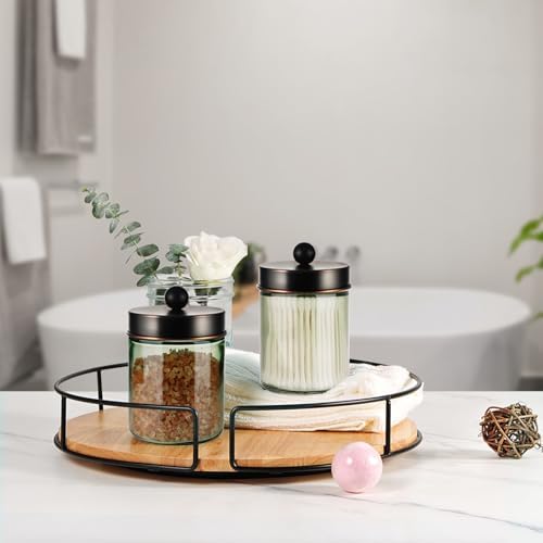 Amolliar Green Glass Qtip Holder Apothecary Jar, Bathroom Decor, ORB 1 Pack