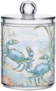 MNSRUU 4 Pack Qtip Holder Organizer Dispenser Crab Bathroom Storage Canister Cotton Ball Holder Bathroom Containers for Cotton Swabs/Pads/Floss