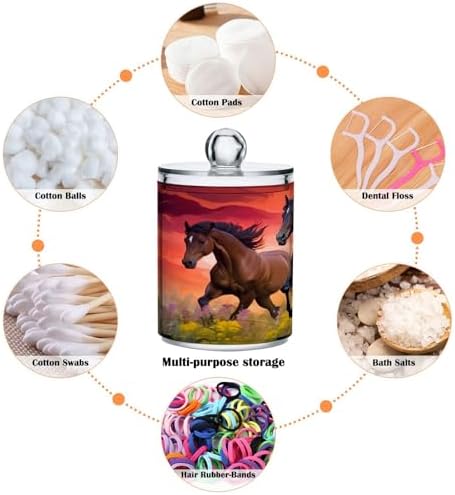 Horse Riders in The Sunset 2 Pack Clear Plastic Qtip Holder Dispenser Set,Bathroom Storage Canister for Cotton Swabs, Balls, Dental Floss,Pads,Organize with Apothecary Jars