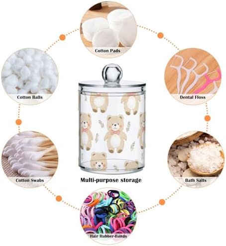 2 Pack Qtip Holder Organizer Dispenser Bears Bathroom Storage Canister Cotton Ball Holder Container for Cotton Pads/Swabs/Floss