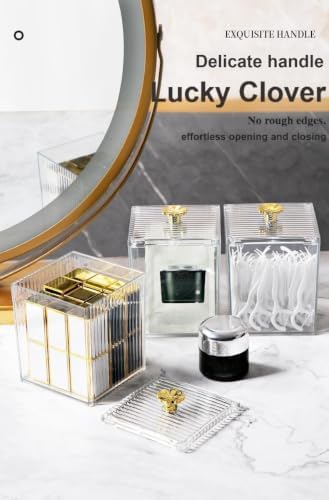 3 Pack Acrylic Qtip Holder Dispenser for Cotton Swabs Balls Pads Floss Picks, Bathroom Canister Storage Organizer, Acrylic Canister Apothecary Jar Set, Makeup Storage Organizer