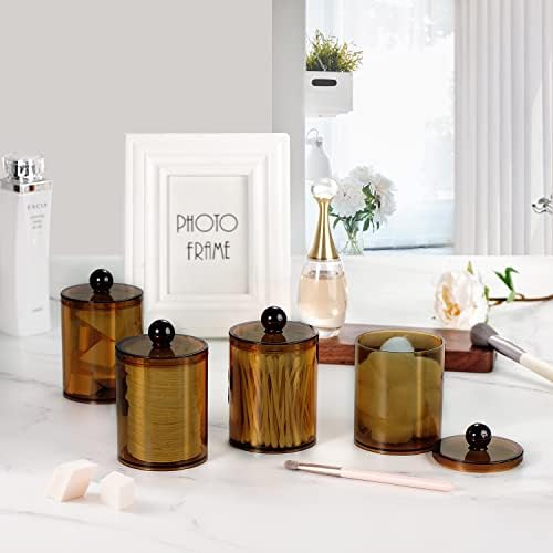 SheeChung 2 Pack Amber Qtip Holder,Acrylic Apothecary Jars with Lids