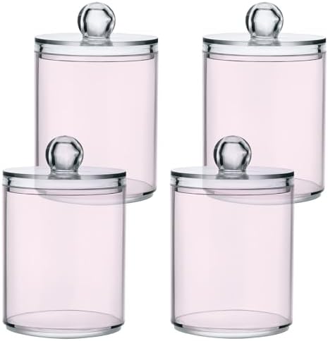 Gredecor 4 Pack Lavender Blush Qtip Holder Organizer Dispenser Clear Bathroom Storage Canister Cotton Ball Holder Bathroom Containers for Cotton Swabs/Pads/Floss