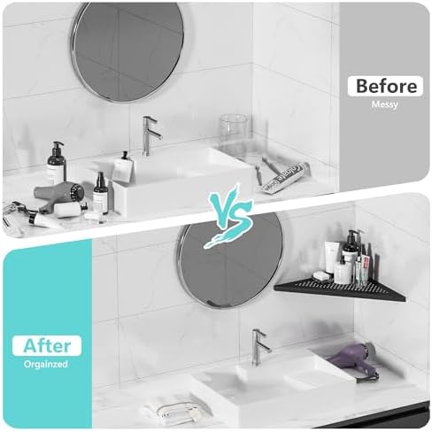 Qeke Corner Shower Shelves, 12” Recessed Tile Shower Shelf Black, 2 Pack