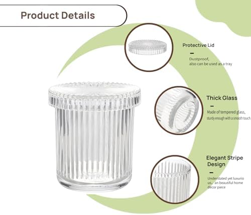 2 Pack Glass Qtip Holder with Lid, Qtip Dispenser Bathroom Storage Jars- Glass Apothecary Jars for Cotton Ball, Swab, Pads, Floss Picks, Bathroom Accessories Organization and Vanity Organizer(Clear)