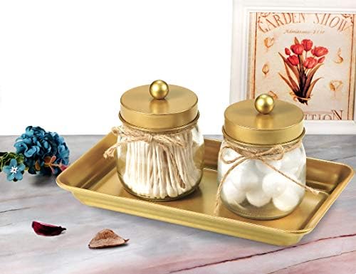 SheeChung Metal Vanity Tray, Bathroom Tray for Perfume Makeup Jewelry, Gold