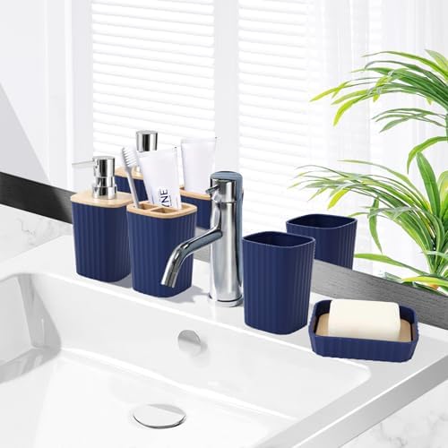 XLHOMO Blue Bathroom Set, Blue and Gold Bathroom Accessories Set, 9 Pieces