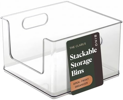 BINO | Stackable Plastic Storage Bins, Open-Front - Clear | THE CLARUS COLLECTION | Pantry Organizers and Storage Containers | Fridge Organizer Bins | Kitchen Cabinet Organizer | Medicine Cabinet Bin