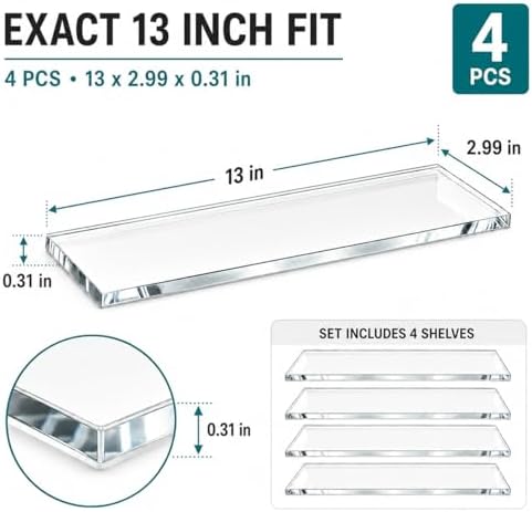 SELFIE CAT 4 Pack 13 x 2.99 x 0.31 in Medicine Cabinet Replacement Shelves