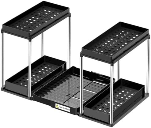 NIUXX Expandable Under Sink Organizer: 2 Tier Under Cabinet Organizer - Double Pull Out Shelf Under Sink Storage for Kitchen - Bathroom and Laundry Room - Space Saving