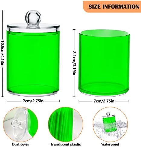 SHJI Green Qtip Holder Organizer Dispenser Cotton Swabs Cans Plastic Jars with Lid Set 4 Pack Bathroom Storage Canister for Cotton Ball Floss Cotton Pads