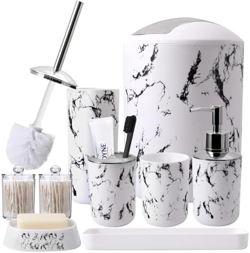 XLHOMO White Marble Bathroom Accessories Set, White Bathroom Set