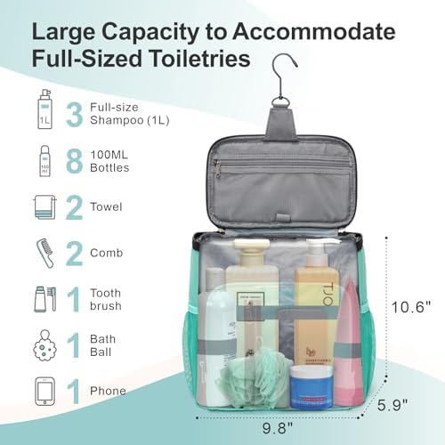 F-color Shower Caddy Portable for Dorm - Shower Bag Fits Full-Size Bottles