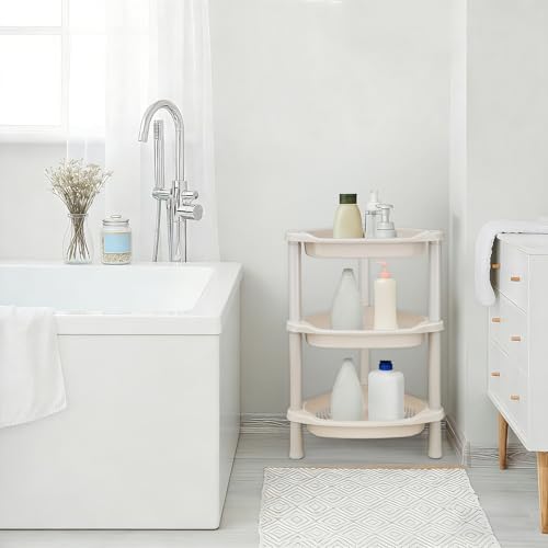 3 Tier Beige Corner Shower Caddy, 14.5 x 10 x 22.5 Inches, Plastic Shower Stands for Inside Bathroom, Bathtub, Shower Table (Beige 3 Tier)