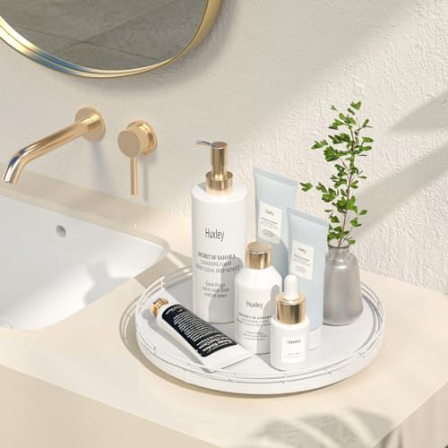 Oroyutor 12-Inch Oak Lazy Susan Vanity Tray, White Finish