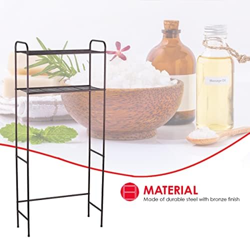 Home Basics 2 Tier Over The Toilet Bathroom Space Saver, Metal Bathroom Shelf Storage Unit, Anti-rust (Bronze)