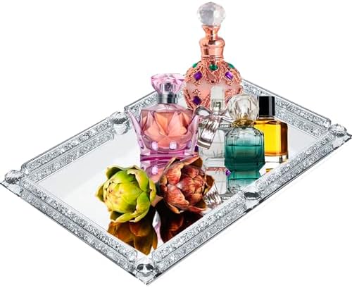 Large Crystal Tray, 15.7"x11.8" Silver Rectangular Perfume Tray
