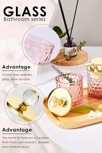 Britimes Bathroom Accessories Set of 4, Pink Glass Complete