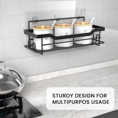 Shower Caddy Shelves Organizer Rack, Single Pack Shower Caddy,No Drilling Wall Mounted Self Adhesive Shower Shelves for Inside Shower, Matte Black