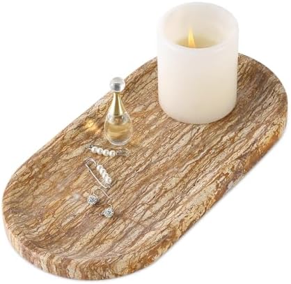 Koville Turkish Natural Marble Tray, 12"x6" Vanity Decorative Tray for Countertop Organizer, Catchall Tray for Perfume, Candles, Jewelry Dish